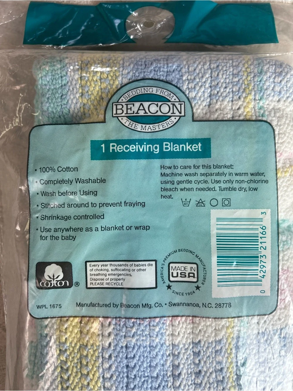 Beacon Thermal Plaid Beauty Baby Blanket Pastel Yellow Blue Pink White USA Made